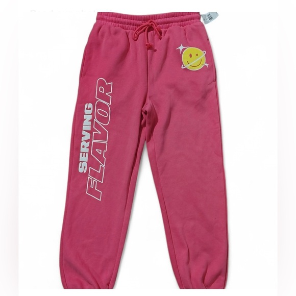 Target Pants - Pink poppie sweatpants with Smiley Face Graphic